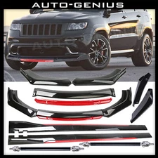 For Jeep Grand Cherokee Front Bumper Lip Spoiler Body Kit+Side Skirt Glossy blk