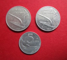 ITALY THREE  ALUMINIUM MIXED DATE PRE EURO  10 & 5 LIRA COINS   1971-1981-1990