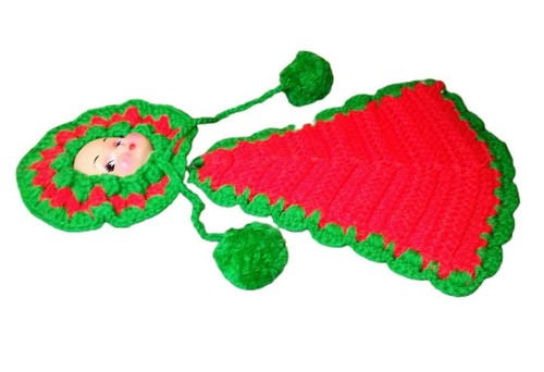 Vtg Handmade Crochet Baby Doll Face Girl Hanging Potholder Pad Retro Red Green - Picture 4 of 8
