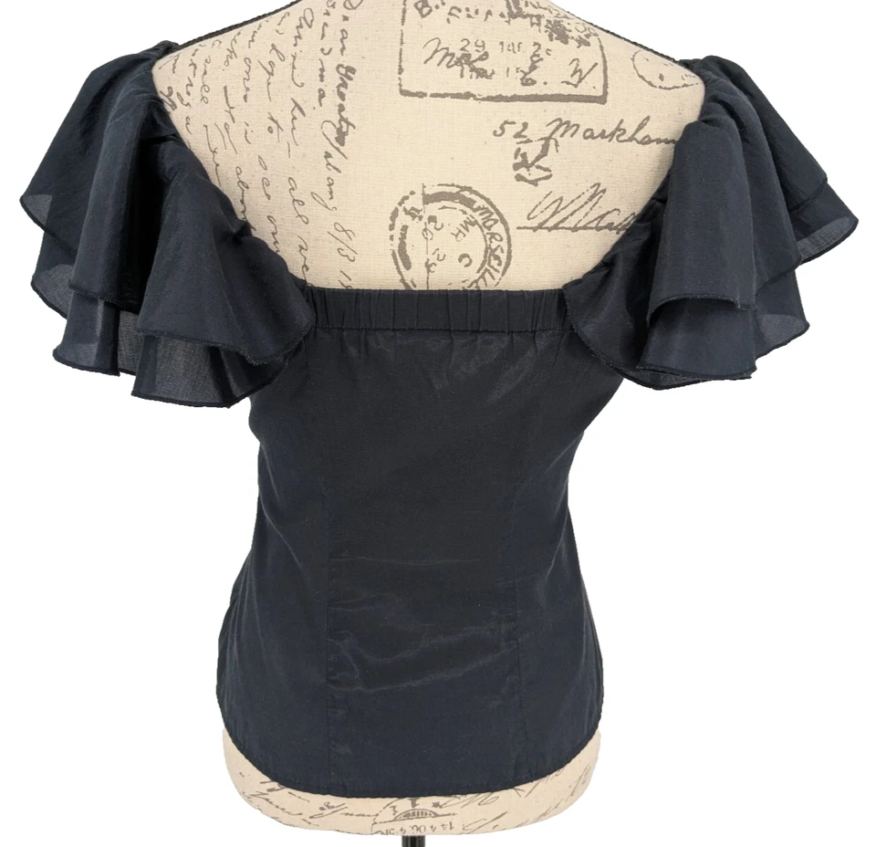 Blusa Top Limitada XS Azul Marino Recortada Volantes Hombros Cuello Cuadrado Y2K Retro Foto 4 de 4