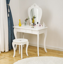 Amelia Vanity Set With Stool & Mirror Girls Dressing Room Decor - White