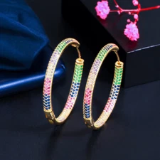 Multicolor Gold Color CZ Big Round Hoop Earring for Women Luxury Fashion Jewelry