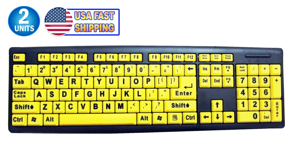 2 Big Bright EZ See Keyboard High Contrast Large Print Keys