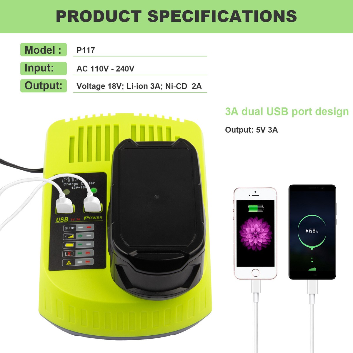 Ryobi RC18118C 18 V One + Chargeur de batterie embarqué - Coloris Ryobi RC18118C 18 V One + Chargeur de batterie embarqué - Coloris