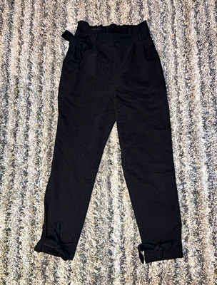 Grace Karin Women s Black Solid Ankle Pants Tie Closure Bow Accent Size S