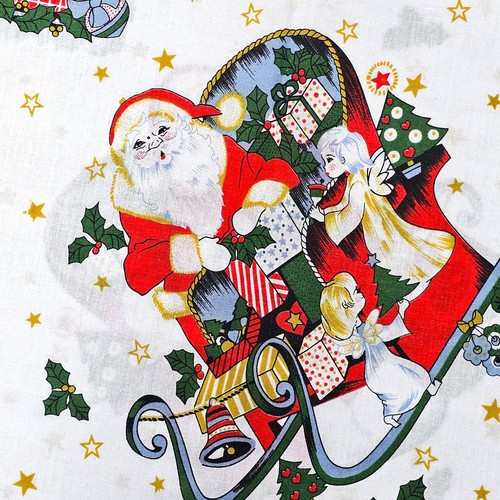 VTG Atomic Christmas Tablecloth MCM Santa Toy Sleigh Starry Pixie Angels RARE - Picture 5 of 12