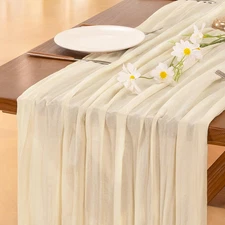 Beige Cheesecloth Table Runner for Weddings, Parties, and Home Decor, 10FT