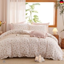Lanqinglv Rüschen Bettwäsche 135x200 Rosa Blumen,Aesthetic Blätter We