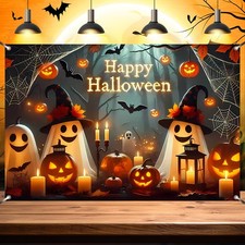Halloween Happy Birthday Backdrop, Cute Ghost Theme Witch Party 6.14, Gold