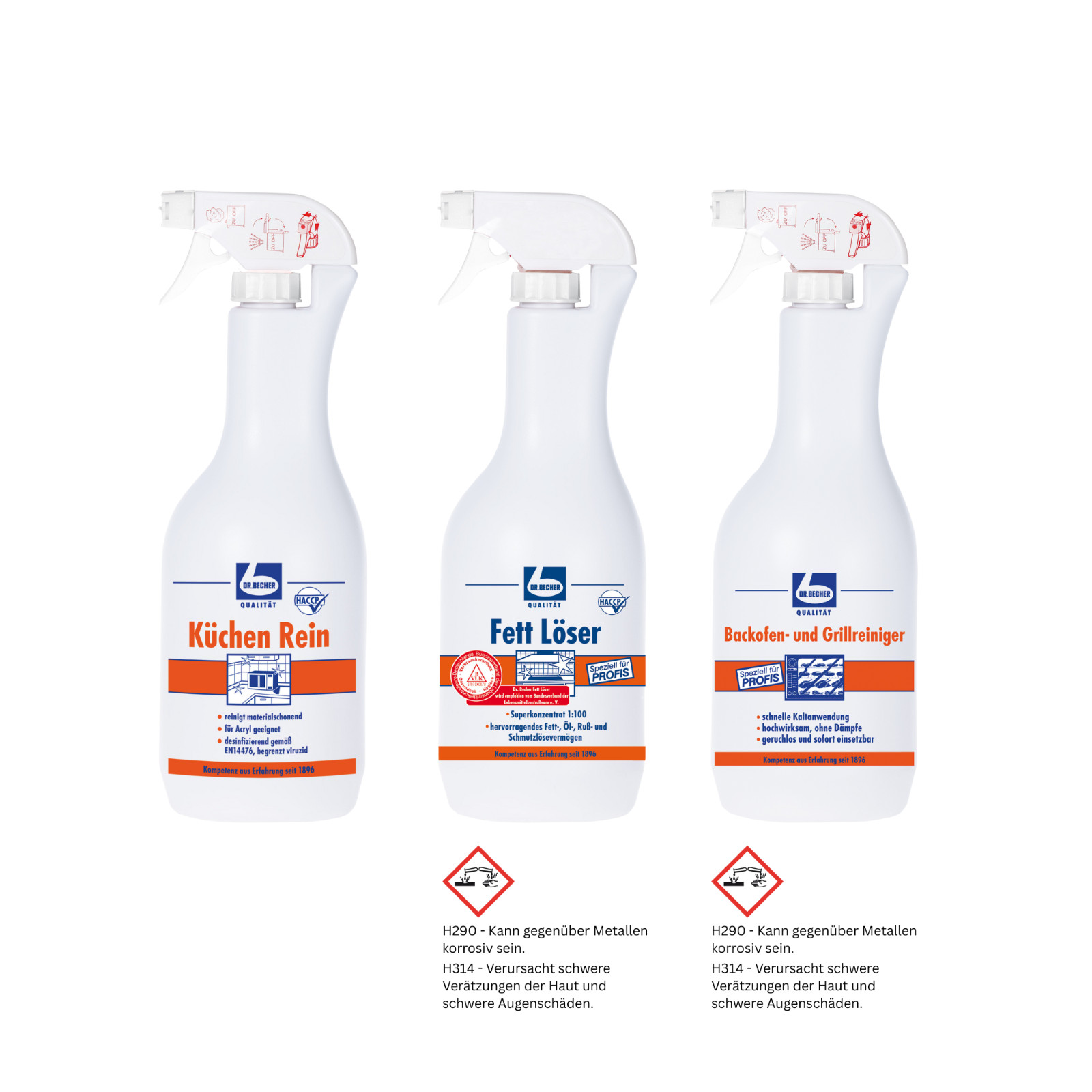Dr. Becher Küchen Rein + Fett Löser + Backofen Grillreiniger Set 3x1L Küche