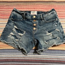 Abercrombie Kids Girls Mid Rise Distressed Denim Jean Shorts Raw Hem Size 15/16