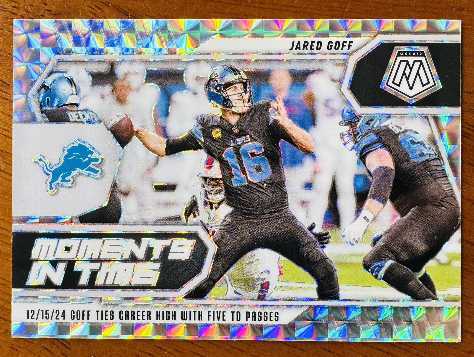 2025 Mosaic Moments In Time #6 Jared Goff Silver Mosaic Prizm SP Detroit Lions