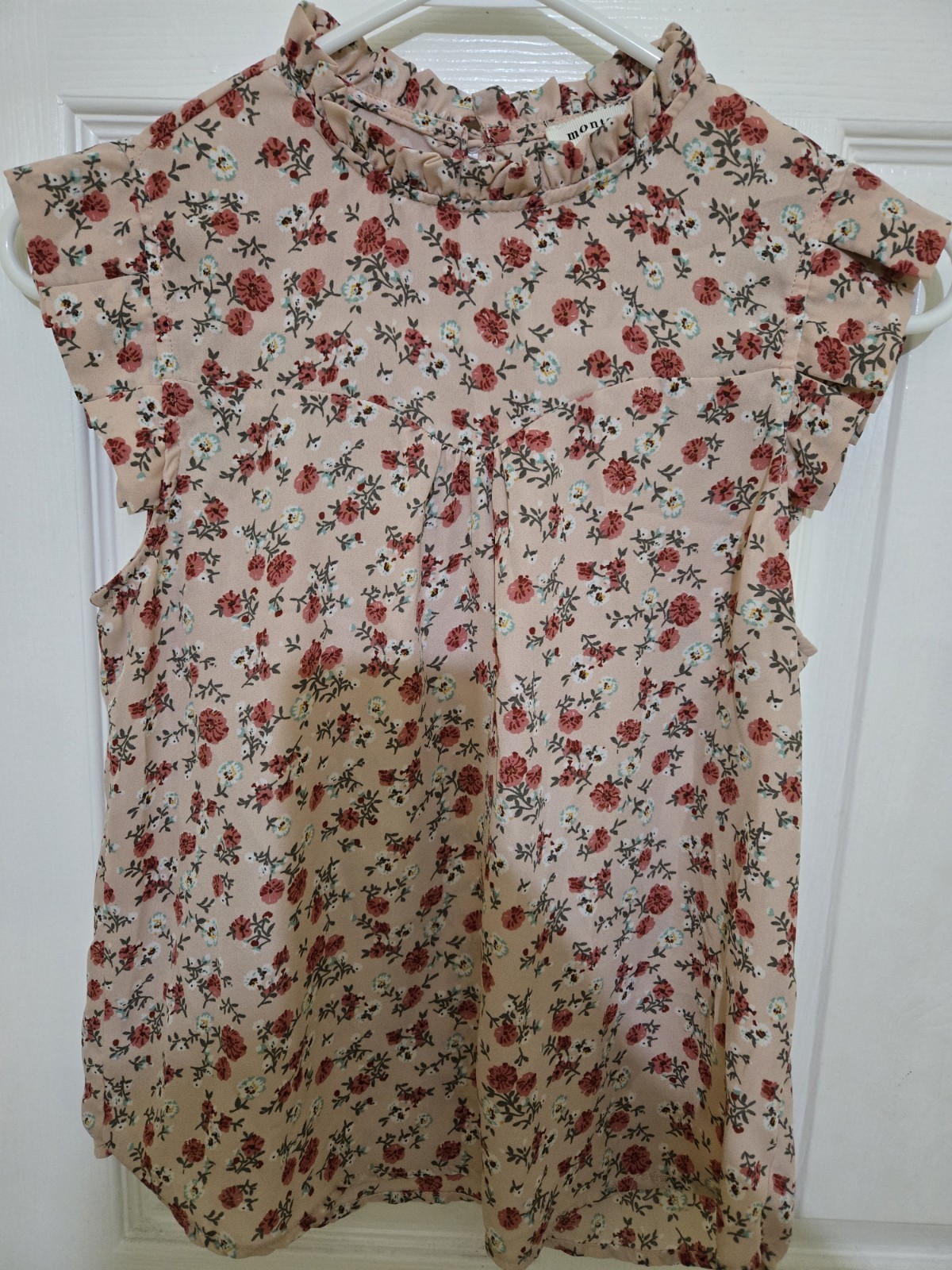 Monteau Floral Ruffle Neck Button Flutter Sleeve Blouse Women's Size S