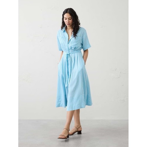 NWT Banana Republic Factory Midi Shirt Dress Size XL Blue White Sash Pockets