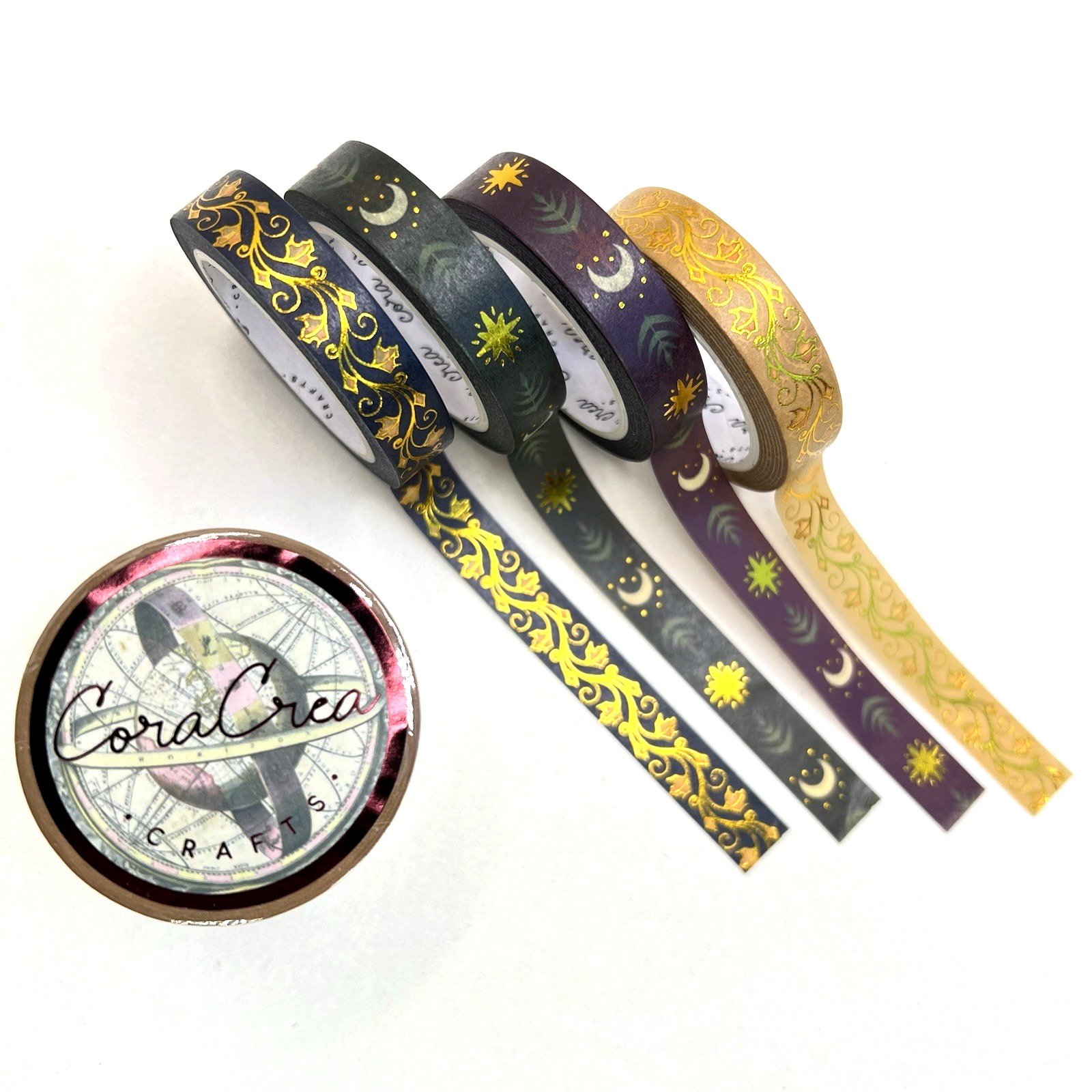 Moon Star Vine Washi Tape Set Gold Foil Junk Journal CoraCreaCrafts Scrapbooking
