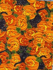 Cranston Pumpkin Patch Black Cat Fabric Halloween 36X42  