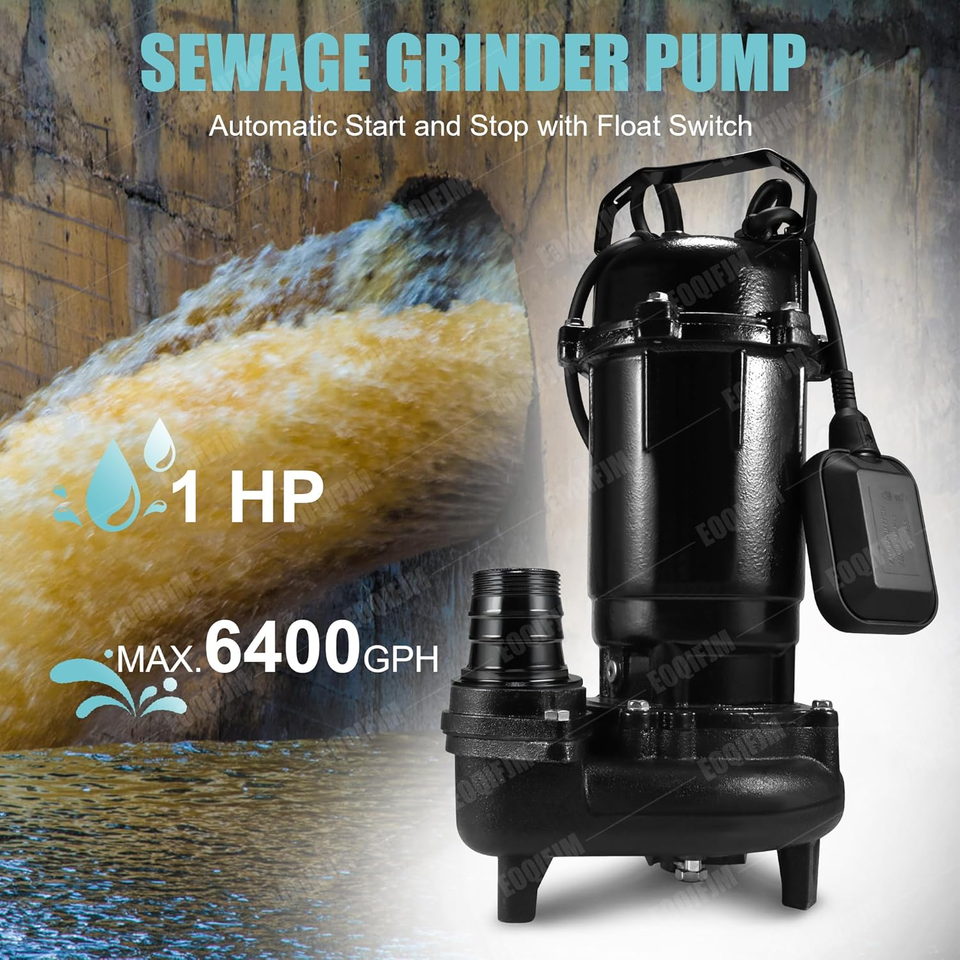 1/2 HP Sewage Grinder Pump – Submersible Sump/Effluent Pump With Automatic Float Switch, 80 GPM 1/2 HP Sewage Grinder Pump – Submersible Sump/Effluent Pump With Automatic Float Switch, 80 GPM