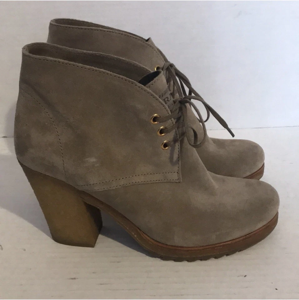 PRADA Linea Rossa Beige Suede Lace Up Ankle Boots, Size 37.5 - Image 4 of 4