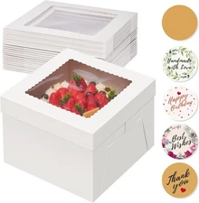 15pcs Cake Boxes, 10x10x8 Inches Tall Cake Box with Window, White Bakery Boxes,
