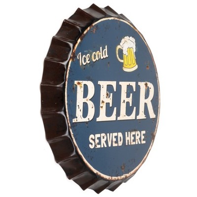 Blechschild Kronkorken Ice Cold Beer Served Here Deko Schild mit Druck 33 x 33
