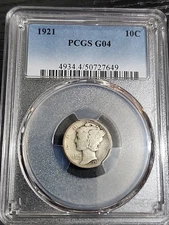 1921 Silver Mercury Dime Graded G4 PCGS Free Shipping 