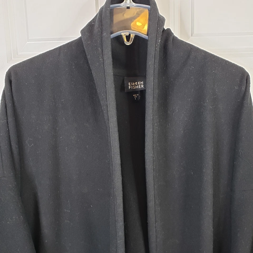 Abrigo largo tejido de lana largo vintage Eileen Fisher L abierto gabardina para mujer Foto 3 de 4
