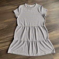 LOFT Women’s Striped T-Shirt Dress Tiered Crew Neck Short Sleeve Large