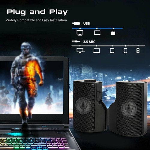 Speakers USB Power Clip-On Computer Stereo Sound Bar 3.5mm for Desktop Laptop PC - Picture 5 of 8