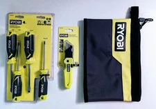Ryobi 4 PC Screwdriver Set & Folding Utility Knife w/ 12" Zipper Storage  Pouch