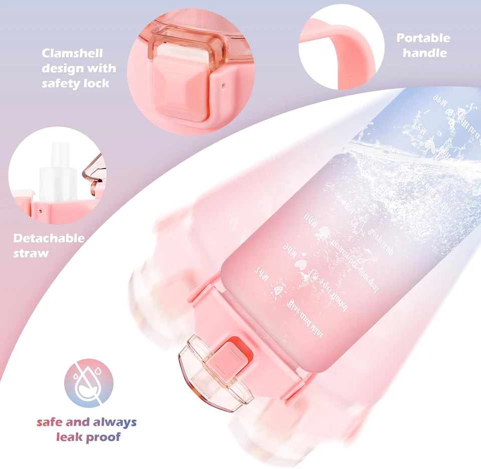 Borraccia Sportiva 2L Con Cannuccia E Indicatore Del Tempo Motivazionale, a Prov - Immagine 3 di 4