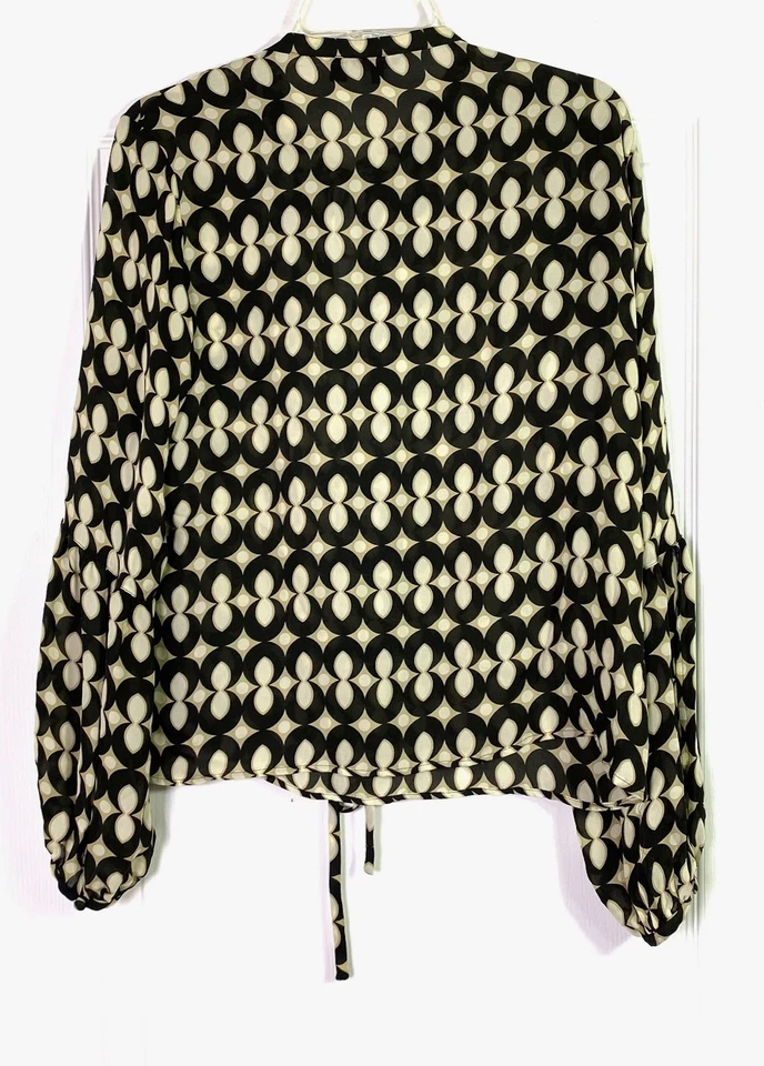 Blusa TED BAKER London Mod estampa seda babado manga bispo amarrar cintura 4 = 10 EUA - Imagem 3 de 4