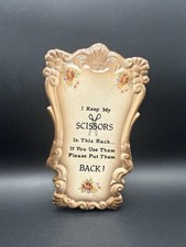 Vintage Ceramic Scissor Wall Pocket. Floral Design. Scissors Keeper Caddy.