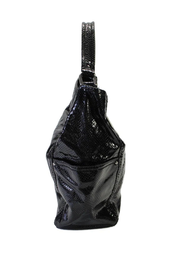 Cole Haan Womens Snakeskin Slouchy Top Handle Hobo Shoulder Bag Black Size M - Image 2 of 4