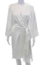 Badgley Mischka Womens V-neck 3/4 Sleeve Fringe Tie Wrap Dress White Size M