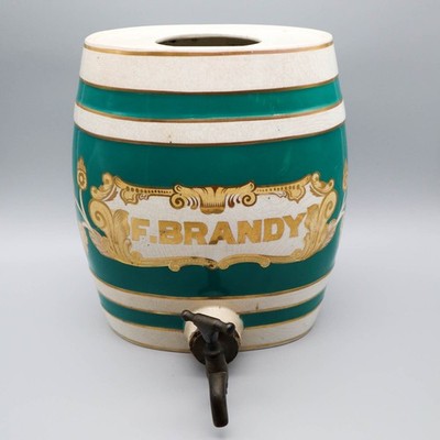 Antique Porcelain Spirit Barrel Fleischmann's Brandy Victorian Brass Tap England