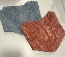 Out From Under Corset Top Blue Brown SP Boned Underwired
