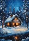 Print ACEO Art Card Christmas Cottage Snow Tree Winter Forest Limited Edition