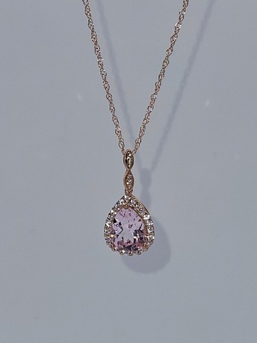 Womens Lab Created Pink Sapphire 14K Rose Gold Pear Pendant Necklace