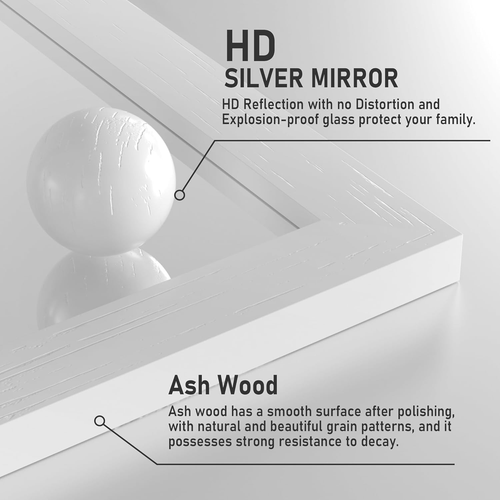 Farmhouse Bathroom Mirror, White Rustic Square Mirror for Wall Wood Framed Vanit - Picture 4 of 7