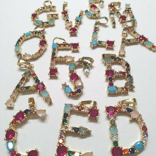lettere a Ciondoli ciondolo Charms Pendenti pietre colorate strass per collane - Foto 18 di 24