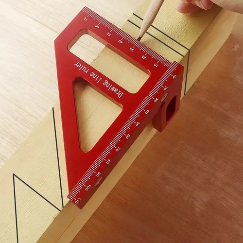 Regla triangular inglete rojo aleación de aluminio 45° 90° transportador cuadrado para carpintería - Imagen 12 de 24