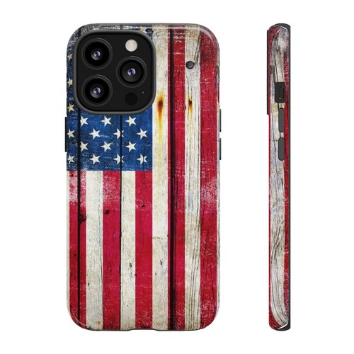 Tough Case for iPhone 13 - Distressed American Flag on Old Barn Wood Print. - Picture 8 of 9