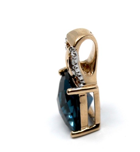 14k Solid Rose Gold Diamond & London Blue Topaz Dainty Pendant - Picture 5 of 8