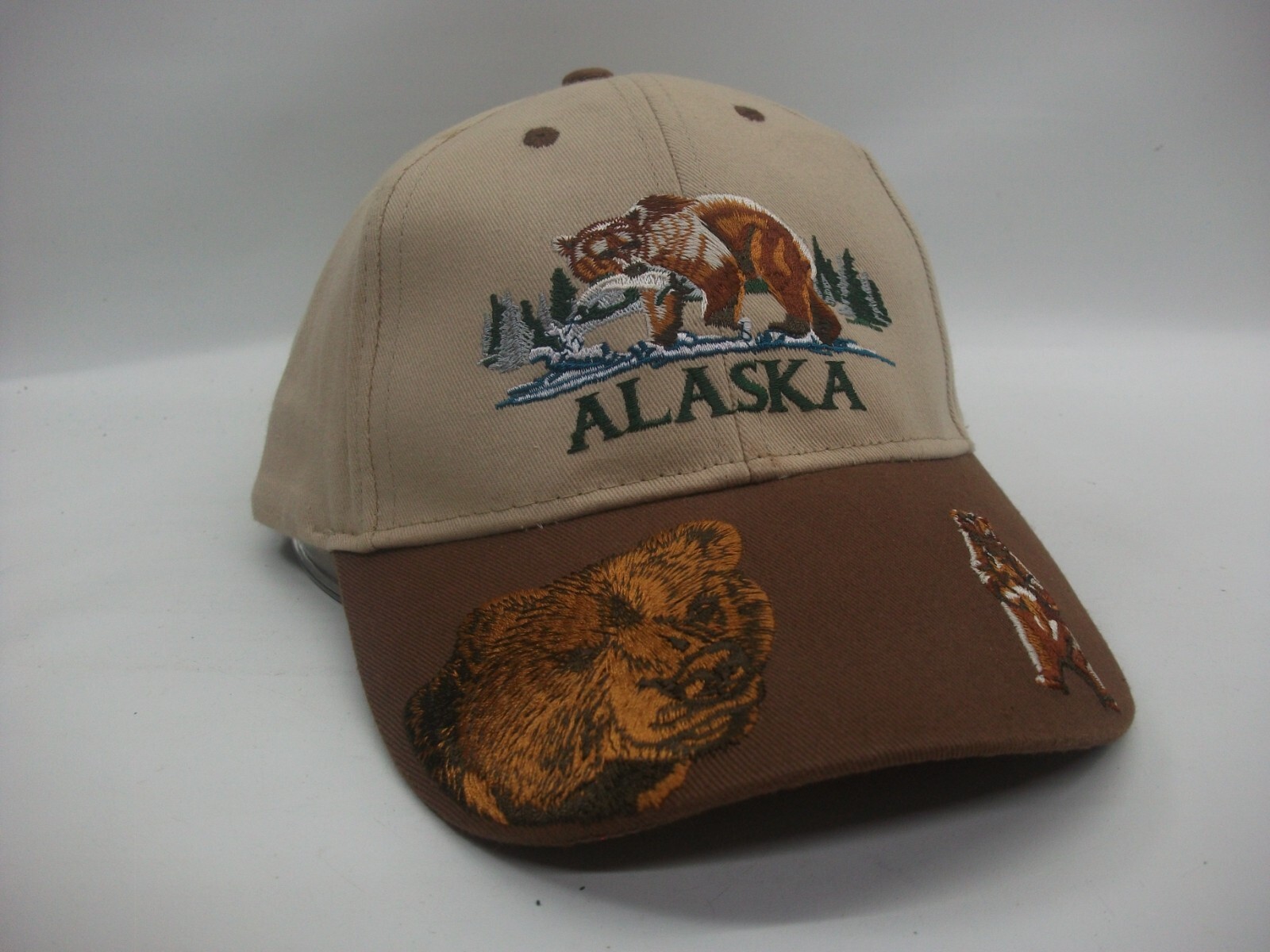 Alaska Bear Hat Brown Beige Hook Loop Baseball Cap - image 1