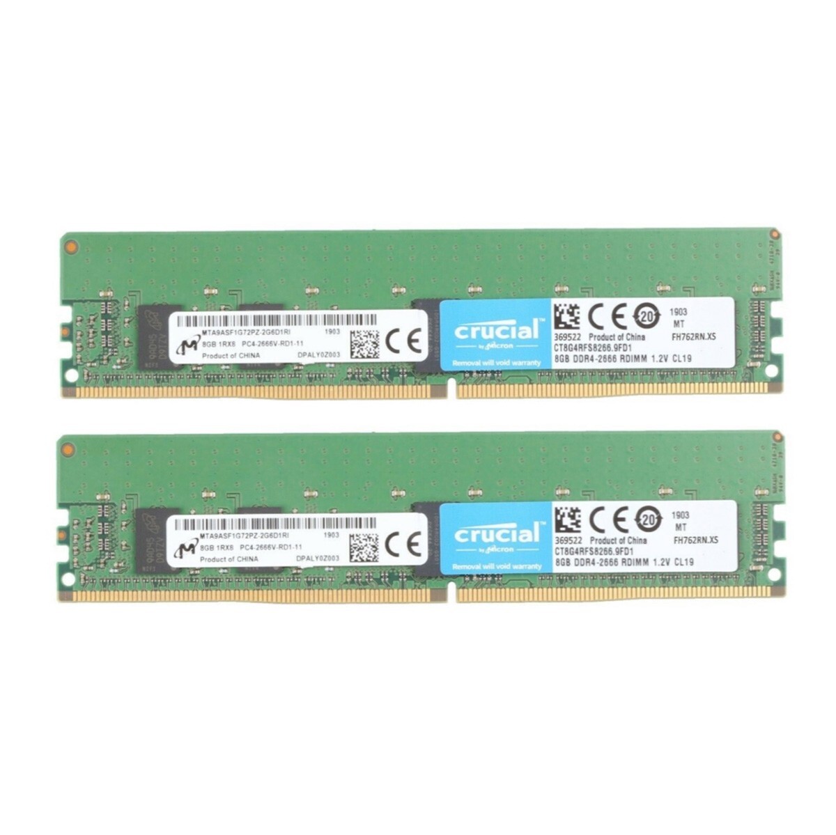 Crucial 16GB (2X8GB) DDR4 2666MHz PC4-21300 ECC Registered Memory