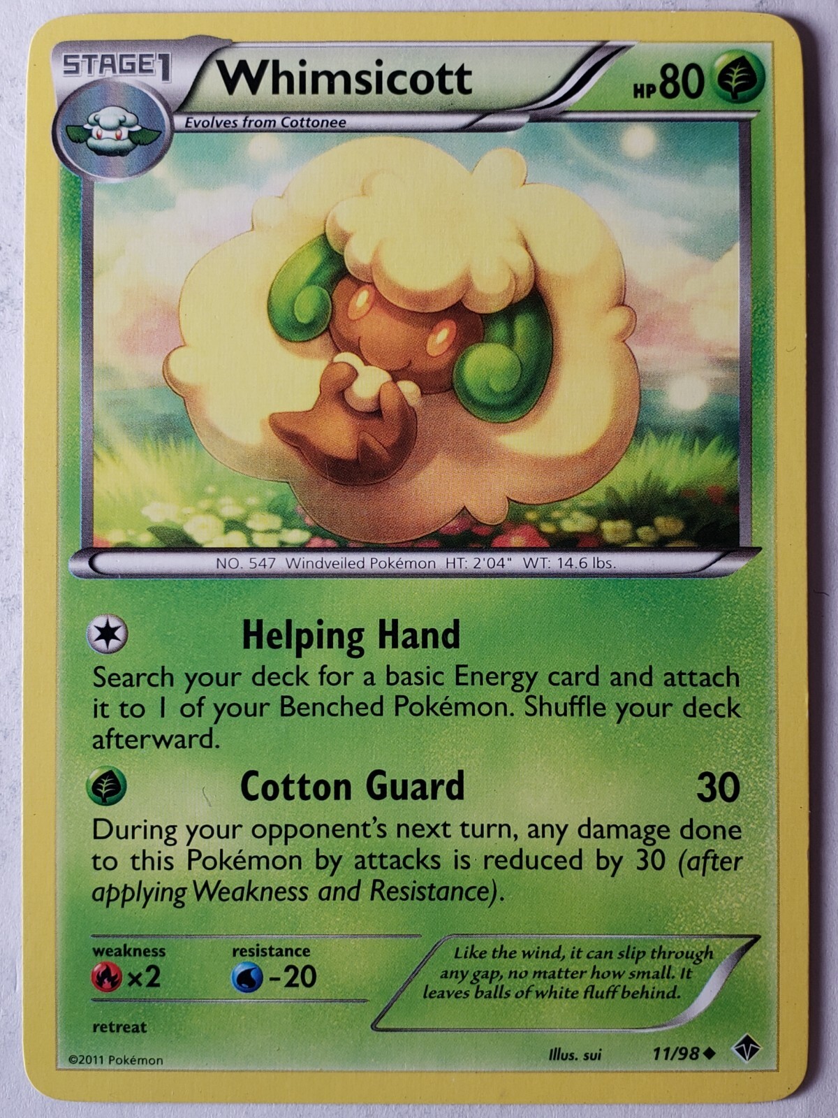 Whimsicott 11/98 LP / VLP - Emerging Powers Pokemon Card - Sui Art