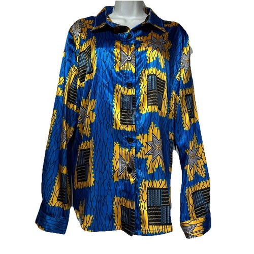 Tribalbyn Zambia African Print Blue Gold Matching Two Piece Set Size L New - Picture 3 of 21