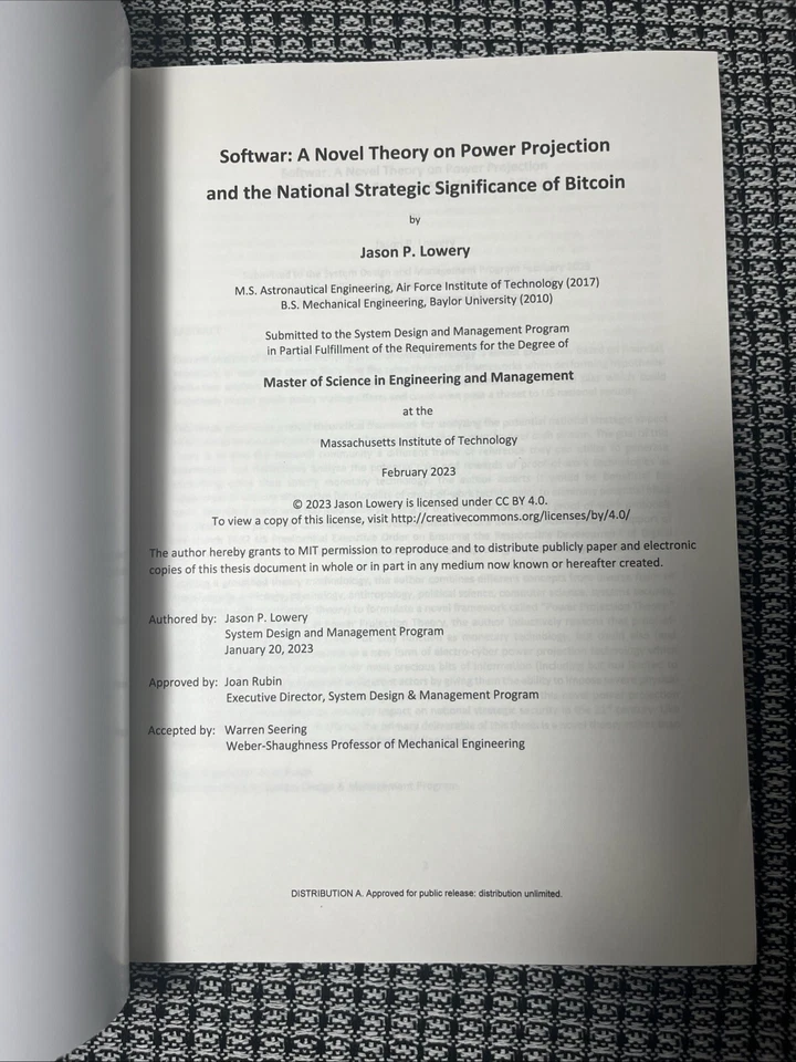 Softwar: A Novel Theory on Power Projection Jason Lowery BITCOIN PAPERBACK New - Image 2 of 4