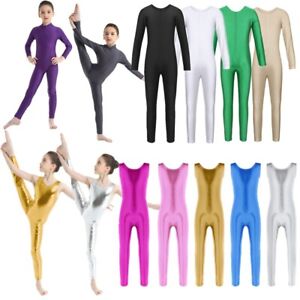 US-Girls-Gymnastics-Leotard-Full-Unitard-One-Piece-Dancewear-Jumpsuit-Catsuit