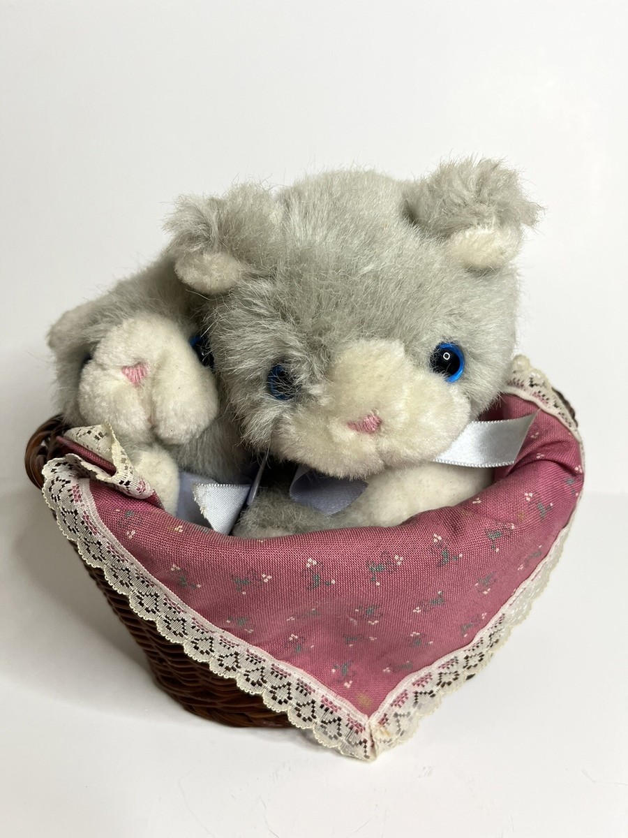 Vintage Avon Wind-Up Musical Moving Plush Kitten Cat Basket - My